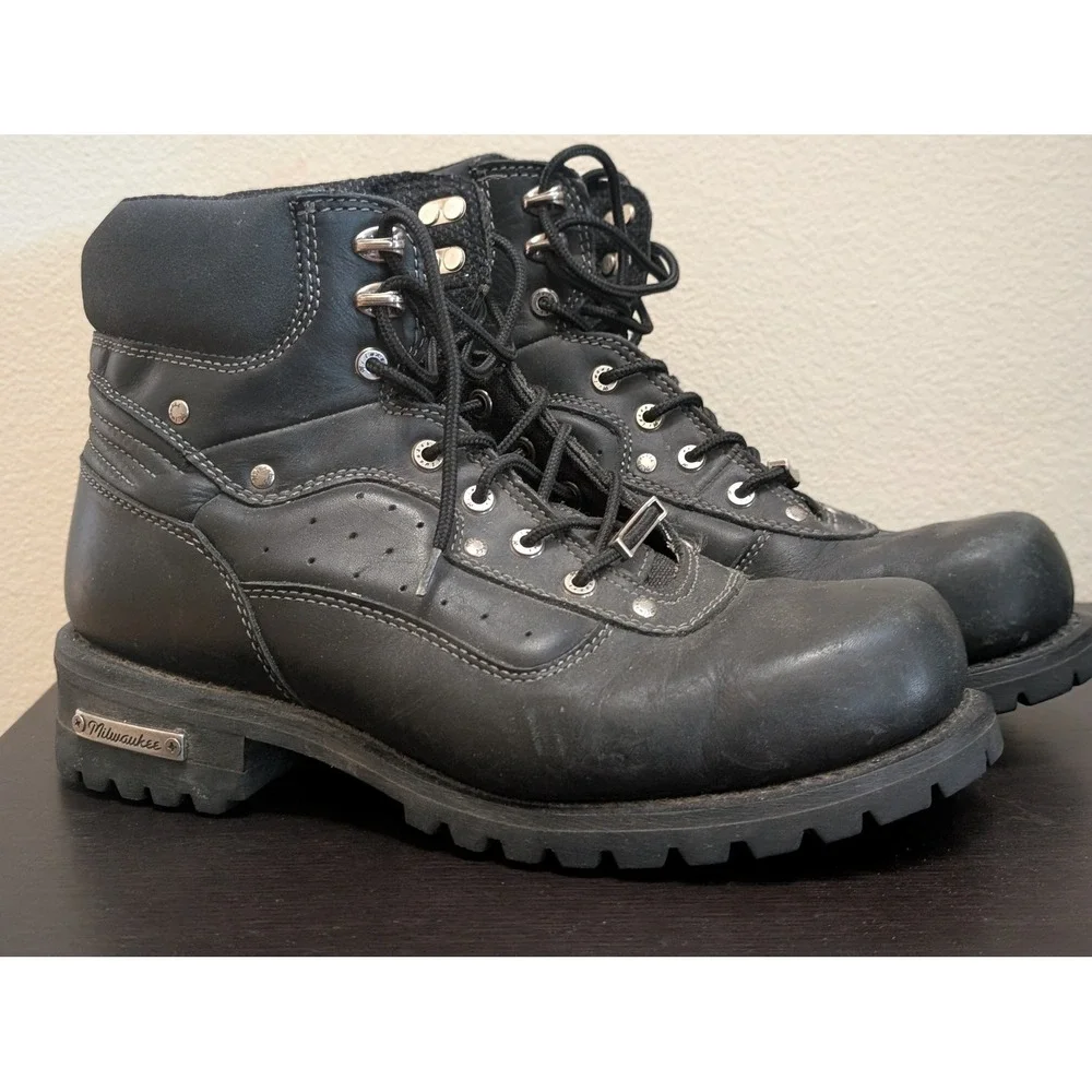 Milwaukee Motorcycle Clothing Co Flex Black Leather Biker Boots MB424 13D